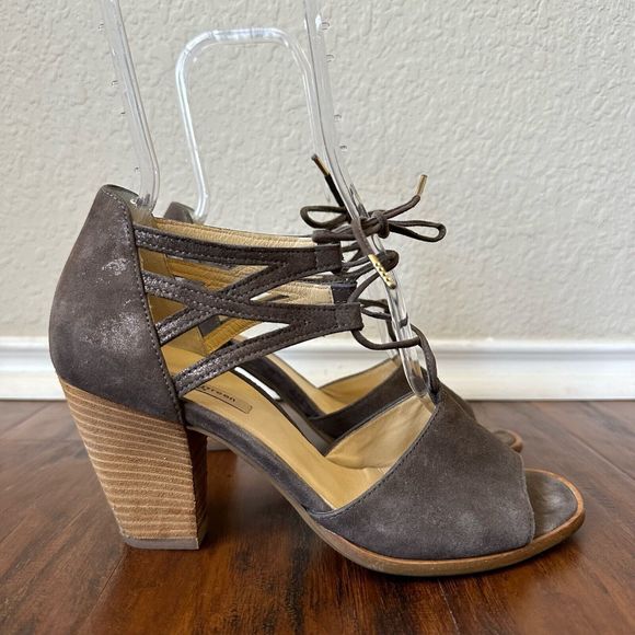 PAUL GREEN Marsha D’Orsay Lace Up Heeled Sandal in Taupe Leather - Picture 1 of 11